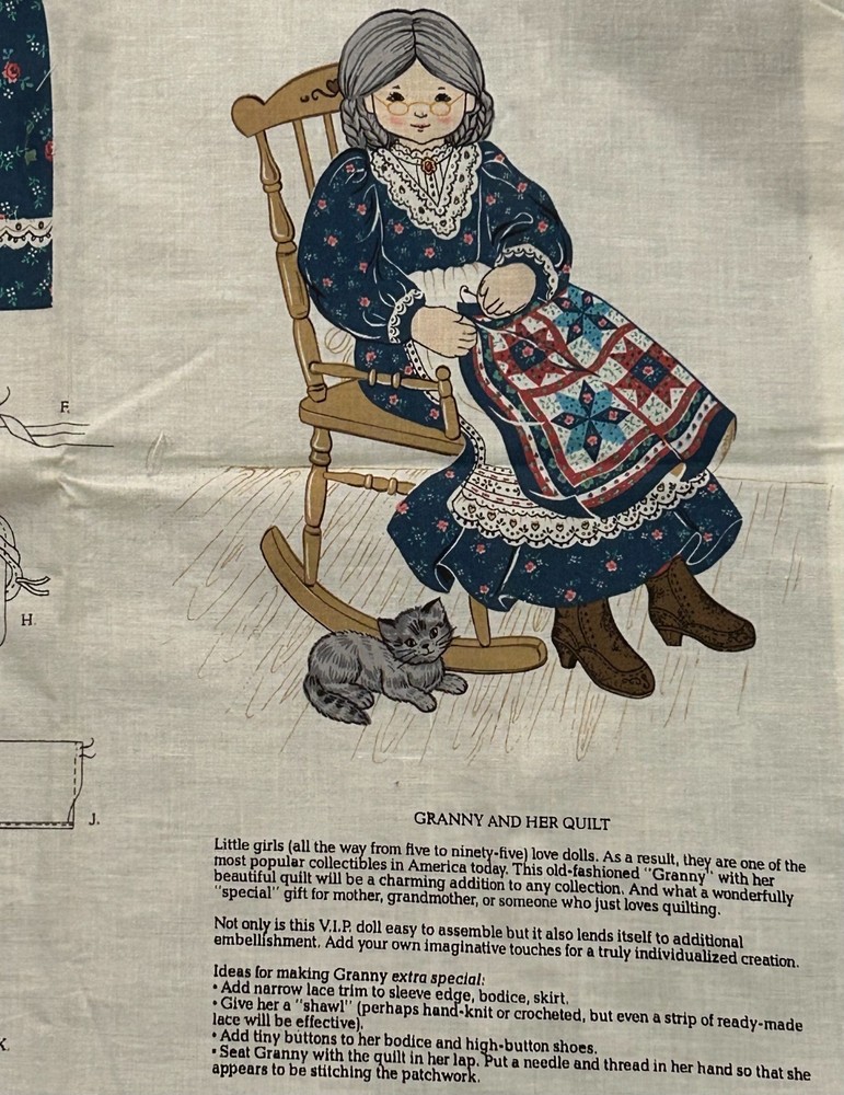 Cranston Print Works “Granny and Her Quilt” Fabric Panel New