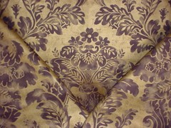 7-1/2Y Mulberry FD255 Fresco Gold Handprint Damask Linen Upholstery Fabric