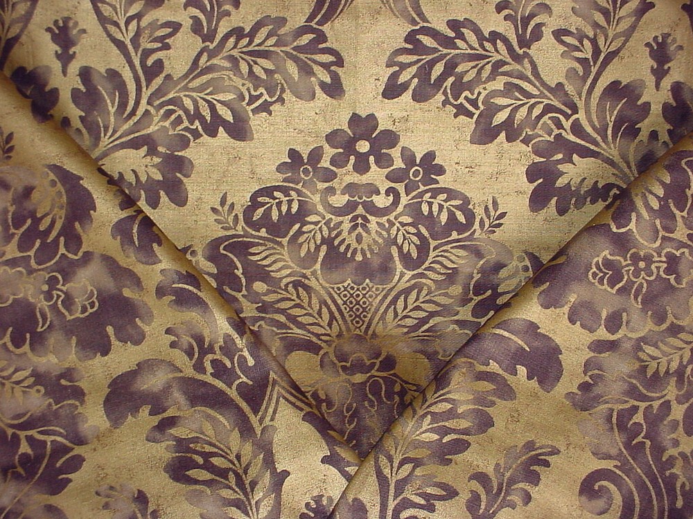 8Y Mulberry FD255 Fresco Charcoal Gold Handprint Damask Linen Upholstery Fabric