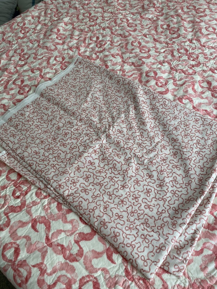 Joan Kessler “Beauregard” Pink Bow Ribbon Cotton Chintz Fabric Girls Baby 4.3yd