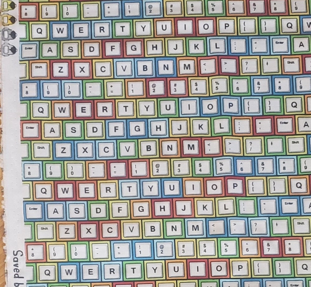 21″x 42″ cotton KEYBOARD stylized fabric print Studio E SAVED BY THE BELL col