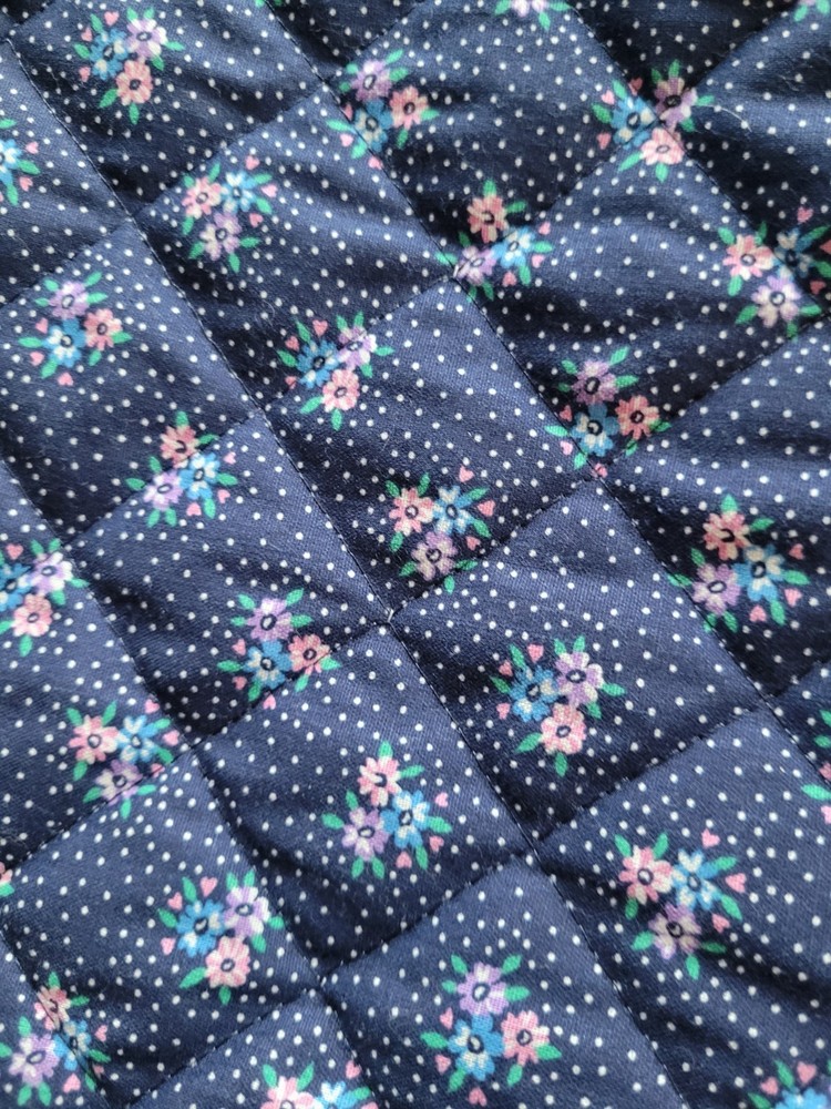 VTG Single-Face Quilted Blue Floral Calico Print Blend 3.25 Yards x 58″