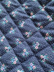 VTG Single-Face Quilted Blue Floral Calico Print Blend 3.25 Yards x 58″