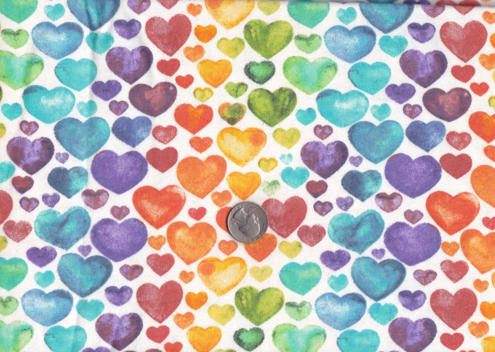 Remnant of Flannel Fabric Fat Eighth 9X21 Crafts, Quilting, Multicolor Hearts
