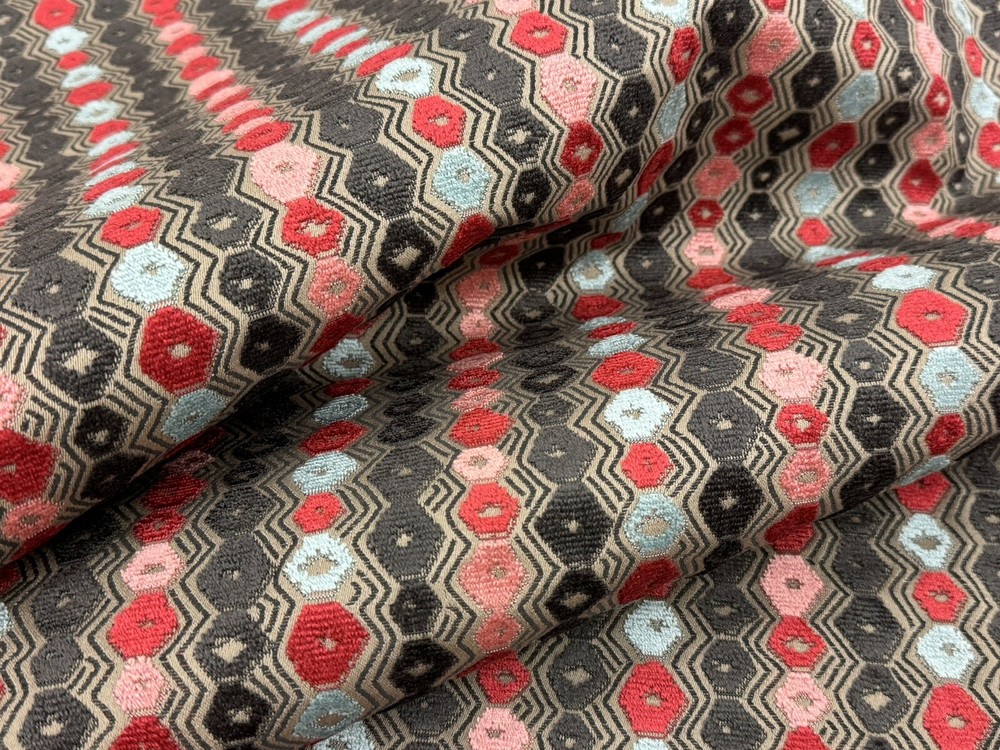 Nina Campbell Geometric Cut Velvet Fabric- Flyte Red Chocolate 3.1 yd NCF4371-01