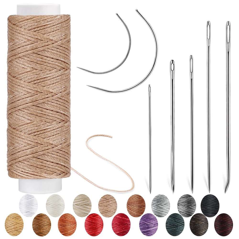 Ftyiwu Waxed Thread, Upholstery Needle and Thread 32 32Yard, Original Khaki
