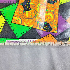 RARE Vtg Wamsutta Hallmark Cards Halloween Oil Cloth PVC Fabric 58″X106″ Neon