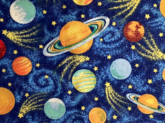 Blue Shimmer Glitter OUTER SPACE Planets COMETS Cotton Fabric 1 yd