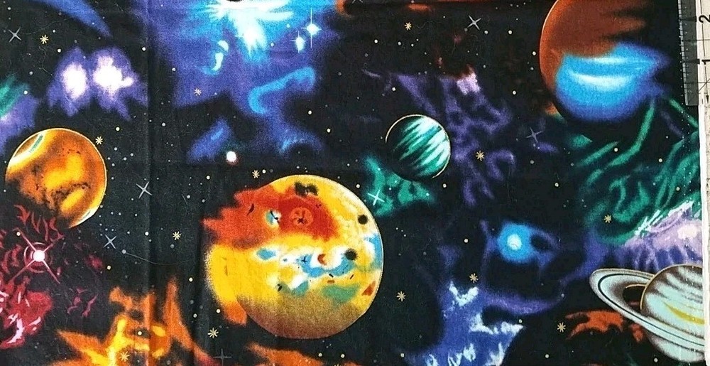 REMNANT STARGAZERS Planets Solar System Met Gold Print Cotton Quilt Fabric 13×21
