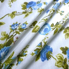 Classic Blue Rose Floral Print Poly Cotton Fabric 58″ By The Yard Victorian Rose