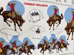 Western Cowboy RODEO Applique Cotton Fabric Panel BRONCO BUSTIN Horses Sew Quilt