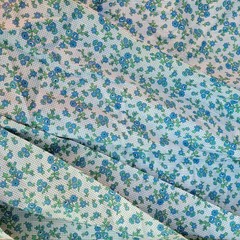 Vintage 60s Blue & White Cotton 5 yds Floral Grid Pattern 37W x 182L Lightweight
