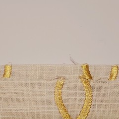 Interlocking Diamonds Gold Embroidered on White Linen 55″x108″ piece Fabric