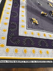 Nida Nzito Purple Gold Floral Panel Fabric Tanzania African Wax Print Cotton