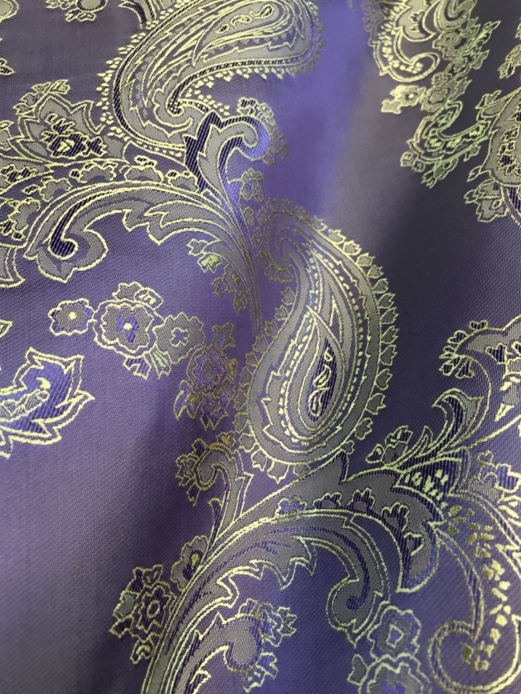 Paisley Woven Brocade NONSTATIC Viscose Satin Feel Fabric BTY -Purple Gold