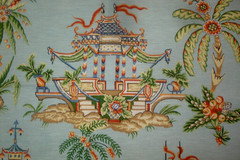 One Yd+Remnants Thibaut Fabric Tea House Chinoiserie Pagoda 3 pc Blue for Pillow