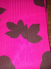 Raspberry Pink Ribbed knit fabric w/ Black leaves, soft & pretty 60“ x 1 3/4yds