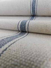Grain Sack | Feed Sack Fabric | Blue 3 Stripe | Beige Background | 54″ Wide