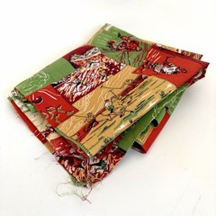 Vintage 1940s Adventure Sports & Western Print Cheater Quilt Fabric – 2 Remnants