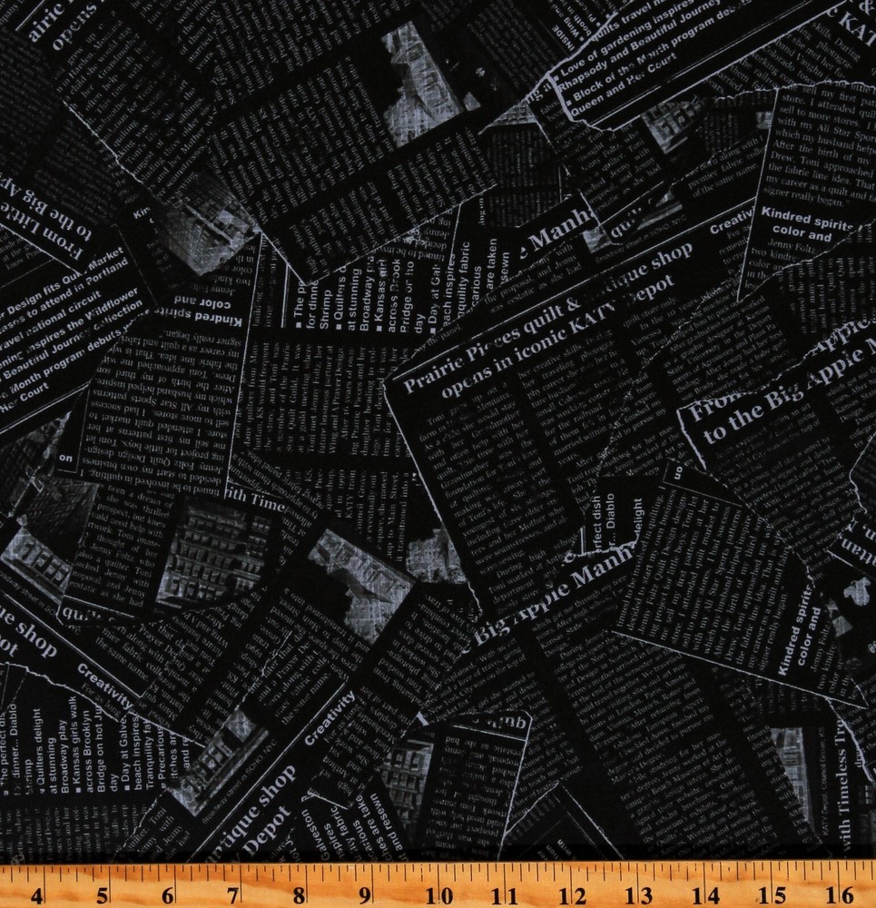 Cotton Newspaper Print Newsprint Headlines Black Fabric Print by Yard D583.88