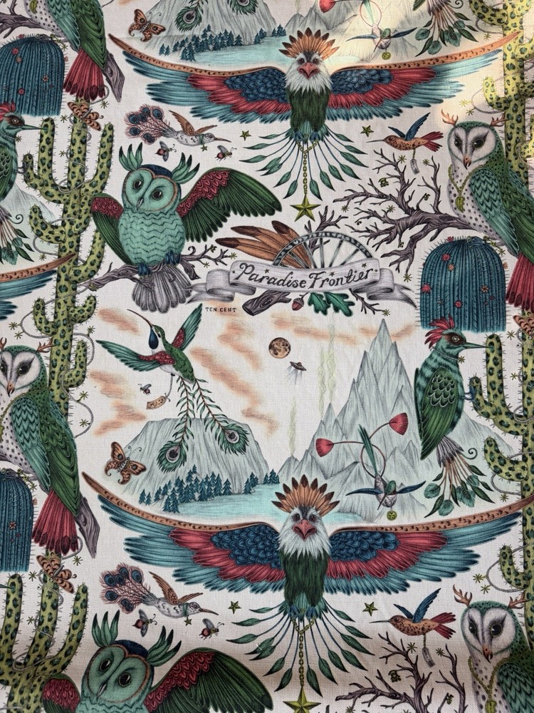 Clarke And Clarke Emma J Shipley Fabric Frontier Fabric Green 1 7/8 Yards