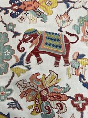 0.7 Yard Of Tapestry Red Teal Jane Churchill Embroidered Linen Drapery Remnant