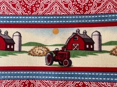 Farmall Tractor Fabric Country Farm Border Print Red Bandana Western Kids BTY