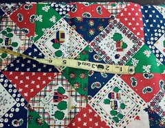 VTG CHEATER QUILT Novelty Ditsy Patchwork with Houses & Farms 26″x9″ Remnant