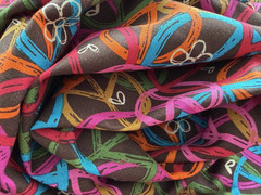 Groovy Peace Symbols Fabric; Brown with Orange, Pink, Green, Red, Yellow. BTHY