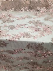 Fabric Sold By The Yard Blush Beaded Lace Floral Flowers Embroidery Scalloped