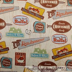 BonEful Fabric FQ Cotton Quilt Brown Wood Craft Saw Man Garage Retro Tool Sign L