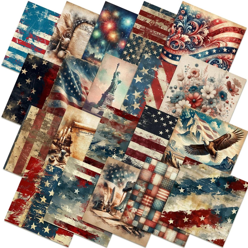 80 Pcs 10”x10” Patriotic Quilting Fabric Squares Red Blue White Fabric Bund…