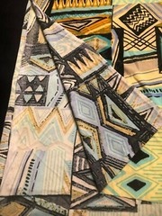 2yd(78″)Lx60″W yellow/black/teal/blue SW-theme pattern jersey qiana-like knit