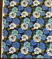 Vtg Cotton Floral Fabric A)W:57”xL2Yd B)W24”x2.1Yd Blue/White Dogwoods Magnolias