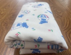1 Yd Vintage White Corduroy Fabric Bear Balloon Blue Polka Dot Star 57W Juvenile