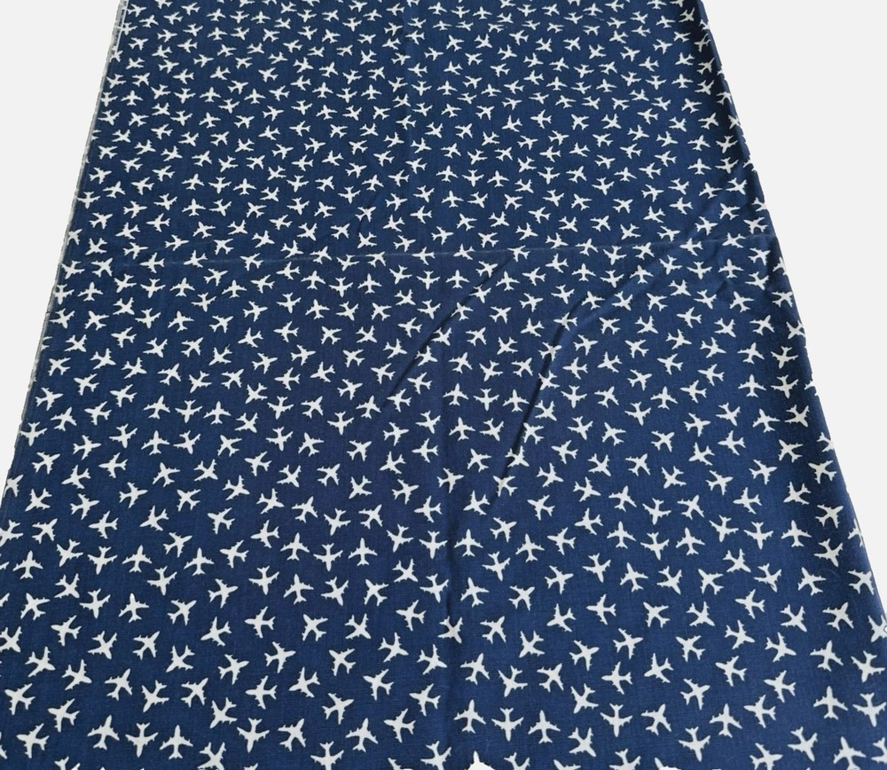 Vtg 70s Klopman Mills Canvas Home Decor Fabric Airplanes Aviation Blue Sew 2yds