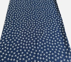 Vtg 70s Klopman Mills Canvas Home Decor Fabric Airplanes Aviation Blue Sew 2yds