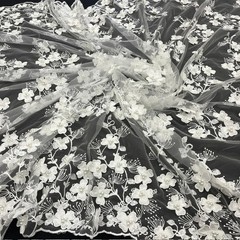 3D Floral Lace Fabric – Luxury Embroidered Bridal Mesh Material VT-36 by Yard