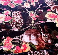 2 Yd Wild Animal Owl Chiffon Apparel Fabric Wood Floral Bunny Black