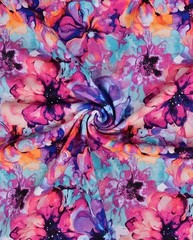 Preorder 1M X 1.5M Cotton Jersey Watercolour Flower Purple