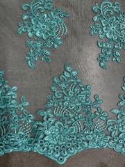 Brianna AQUA Polyester Floral Embroidery with Sequins on Mesh Lace Fabric by th