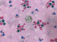 Vintage Flocked Pink Floral Eyelet Fabric 47 x 45 Flower Bouquets Opaque