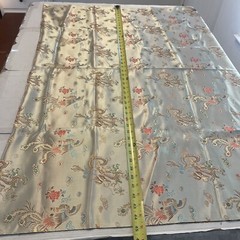 Asian Oriental Style Silk/ Faux Silk Fabric Blue W/ Flowers, Gold W/ Dragons Etc