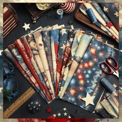 80 Pcs 10”x10” Patriotic Quilting Fabric Squares Red Blue White Fabric Bund…