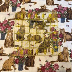 Vintage Textiles Cat Rose Flower Fabric 44″ x 108 3 Yard(s)