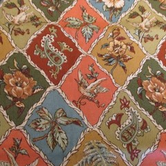 Classic Cottons Vtg 2001 Cotton Fabric Floral Paisley Birds Triangles 23″ x 42