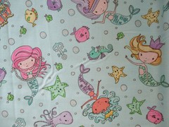 MERMAID SEA MERMAIDS STAR FISH OCTOPUS TEAL GREEN PASTELS COTTON FABRIC FQ