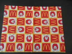 3 flannel fabric pieces, Ronald McDonald & other characters, 14″ x 18″; 14″x 27