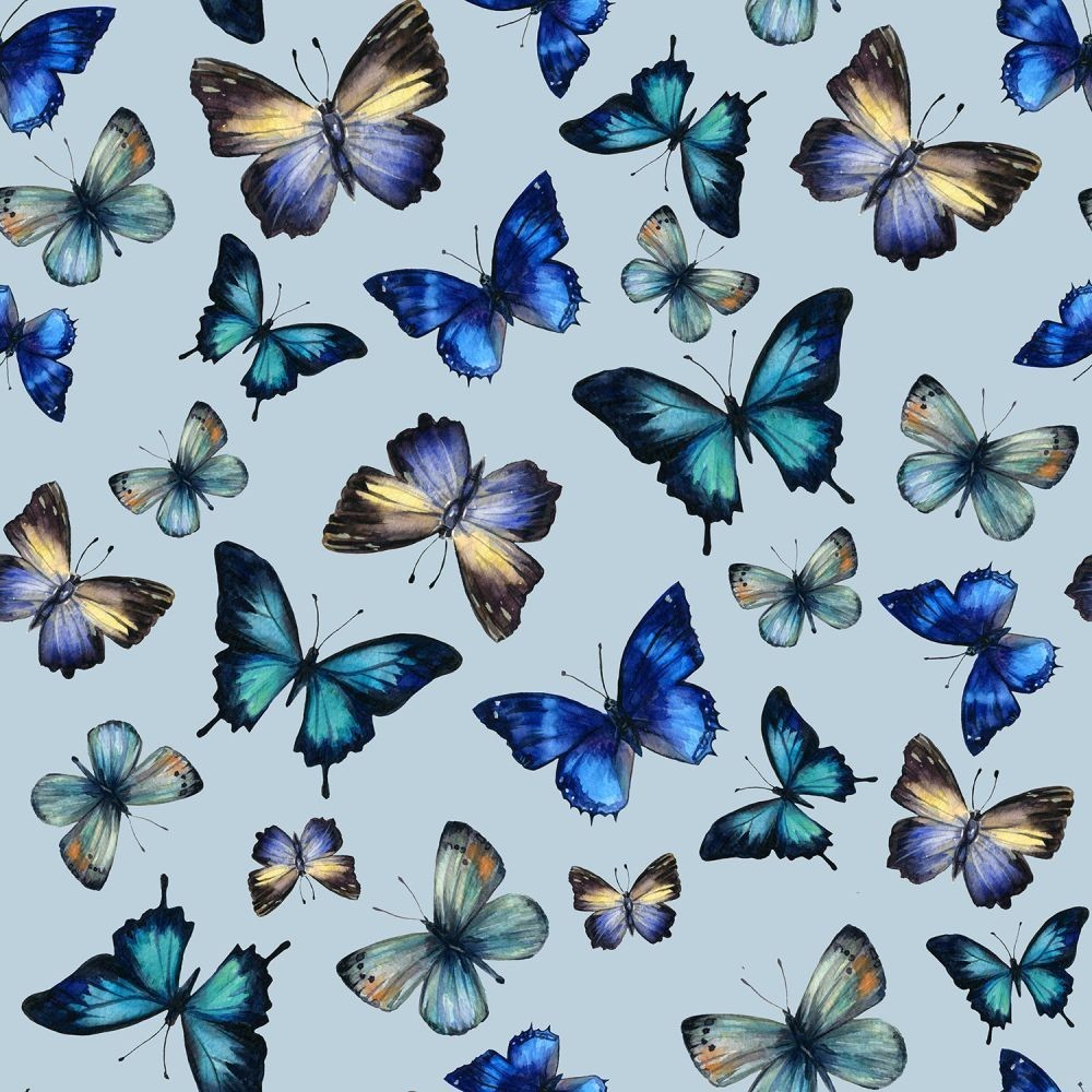 45″ Wide Butterfly Toss Fabric (Blue) 100% Cotton Digital Print By The Yards