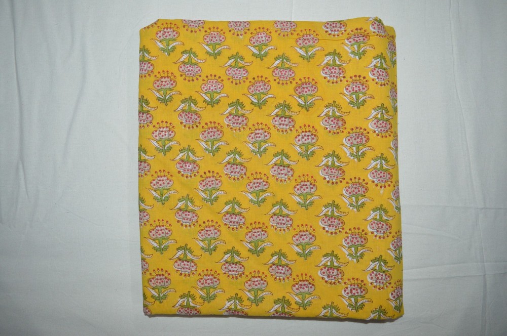 NO TARRIF CHARGES 100%✅ZK_184 Hand Block Floral Print 100%Cotton 10 Yard Fabric